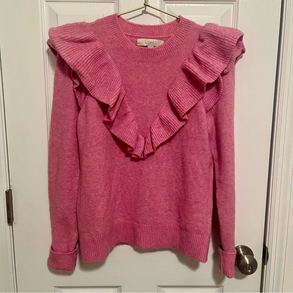 LOFT Pink Ruffle Sweater NWOT - Picture 2 of 6